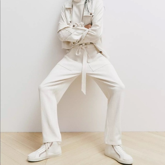 Madewell brushed herringbone jacquard tie waist tapered pants alabaster - Picture 5 of 6